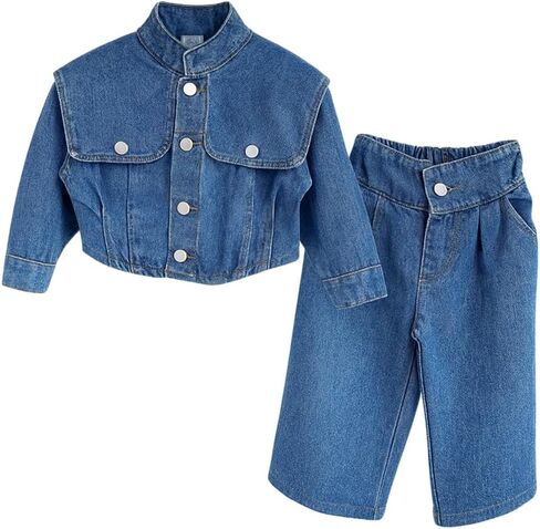 Deerhobbes Design your own Girls Denim/Jean Jacket and skirt set 2 Piece outfit for toddler autumn/winter in Kuwait
