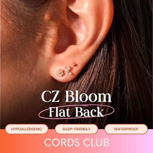 مسمار مسطح من الخلف من Cords Club CZ Bloom - حلق واحد من التيتانيوم، تصميم دبوس للأذنين الحساسة - (حلق واحد) in Kuwait