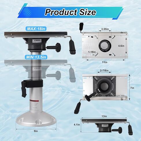 Amarine Made Adjustable Boat Seat Pedestal, Aluminum Boat Seat Base with Slide for Locking, 13.5" to 18" Height Boat Pedestal Base with Screws for Boats Vessels in Saudi Arabia