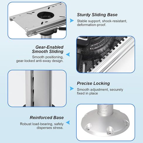 Amarine Made Adjustable Boat Seat Pedestal, Aluminum Boat Seat Base with Slide for Locking, 13.5" to 18" Height Boat Pedestal Base with Screws for Boats Vessels in Saudi Arabia