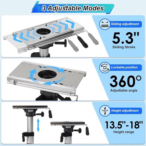 Amarine Made Adjustable Boat Seat Pedestal, Aluminum Boat Seat Base with Slide for Locking, 13.5" to 18" Height Boat Pedestal Base with Screws for Boats Vessels in Saudi Arabia