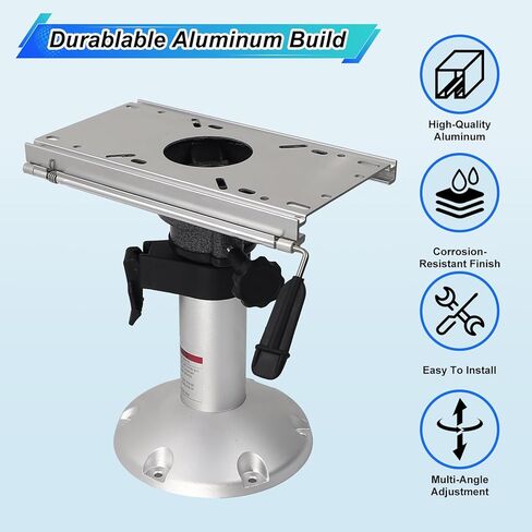 Amarine Made Adjustable Boat Seat Pedestal, Aluminum Boat Seat Base with Slide for Locking, 13.5" to 18" Height Boat Pedestal Base with Screws for Boats Vessels in Saudi Arabia