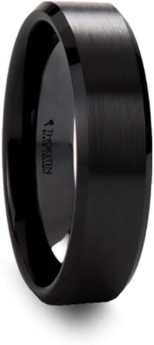 Roy Rose Jewelry Mens Black Ceramic Beveled Edges Wedding Ring - Brushed Finish Comfort Fit - 6mm 8mm Wide - Style Name: Yorkshire in Saudi Arabia