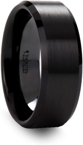 Roy Rose Jewelry Mens Black Ceramic Beveled Edges Wedding Ring - Brushed Finish Comfort Fit - 6mm 8mm Wide - Style Name: Yorkshire in Kuwait