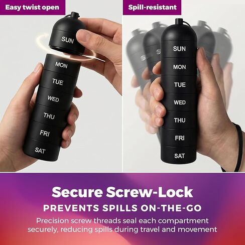 منظم حبوب دواء معدني مقاوم للرطوبة لمدة 7 أيام - صندوق حبوب دواء أسبوعي من سبائك الألومنيوم مع أختام دائرية محكمة الغلق، مقصورات كبيرة قابلة للتكديس، حقيبة طبية متينة خالية من مادة BPA للسفر والفيتامينات والمكملات الغذائية in Kuwait