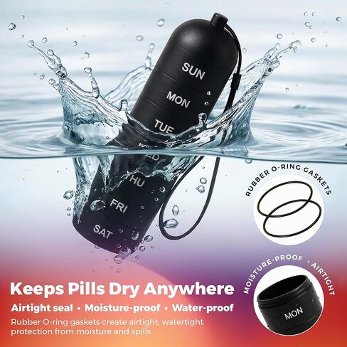 منظم حبوب دواء معدني مقاوم للرطوبة لمدة 7 أيام - صندوق حبوب دواء أسبوعي من سبائك الألومنيوم مع أختام دائرية محكمة الغلق، مقصورات كبيرة قابلة للتكديس، حقيبة طبية متينة خالية من مادة BPA للسفر والفيتامينات والمكملات الغذائية in Kuwait