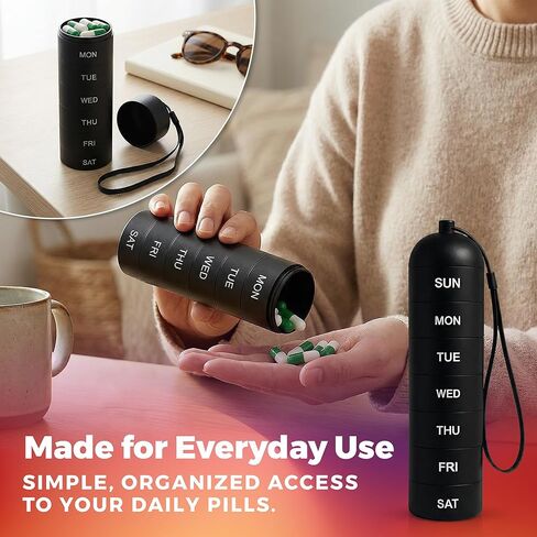 منظم حبوب دواء معدني مقاوم للرطوبة لمدة 7 أيام - صندوق حبوب دواء أسبوعي من سبائك الألومنيوم مع أختام دائرية محكمة الغلق، مقصورات كبيرة قابلة للتكديس، حقيبة طبية متينة خالية من مادة BPA للسفر والفيتامينات والمكملات الغذائية in Kuwait