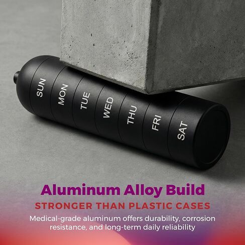 منظم حبوب دواء معدني مقاوم للرطوبة لمدة 7 أيام - صندوق حبوب دواء أسبوعي من سبائك الألومنيوم مع أختام دائرية محكمة الغلق، مقصورات كبيرة قابلة للتكديس، حقيبة طبية متينة خالية من مادة BPA للسفر والفيتامينات والمكملات الغذائية in Kuwait