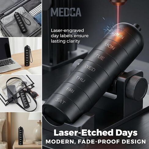 منظم حبوب دواء معدني مقاوم للرطوبة لمدة 7 أيام - صندوق حبوب دواء أسبوعي من سبائك الألومنيوم مع أختام دائرية محكمة الغلق، مقصورات كبيرة قابلة للتكديس، حقيبة طبية متينة خالية من مادة BPA للسفر والفيتامينات والمكملات الغذائية in Kuwait