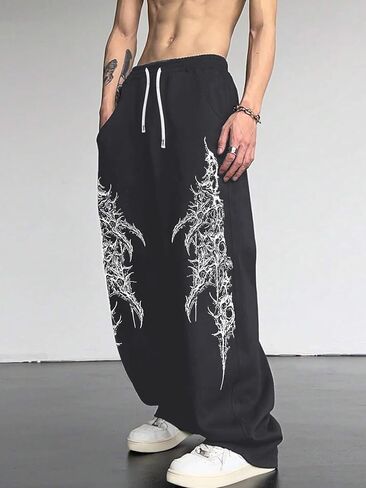 Men's Baggy Sweatpants Graphic Y2k Pants Wide Leg with Drawstring & Pockets Gothic Streetwear Casual Pants in Saudi Arabia