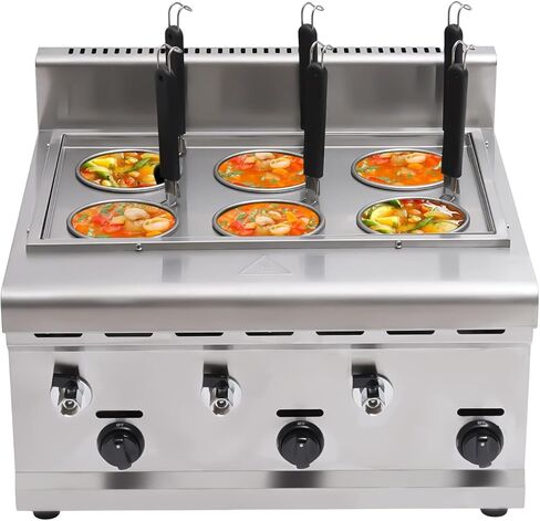 Commercial 6-Hole Pasta Cooker Machine, Gas-Powered Stainless Steel Noodle Maker with Drain Valves & Filters, 1L/Hole Capacity for Restaurant Food Stall Noodles Dumplings in Kuwait