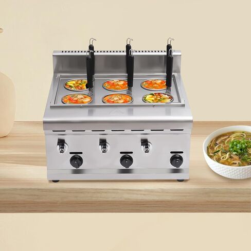 Commercial 6-Hole Pasta Cooker Machine, Gas-Powered Stainless Steel Noodle Maker with Drain Valves & Filters, 1L/Hole Capacity for Restaurant Food Stall Noodles Dumplings in Kuwait