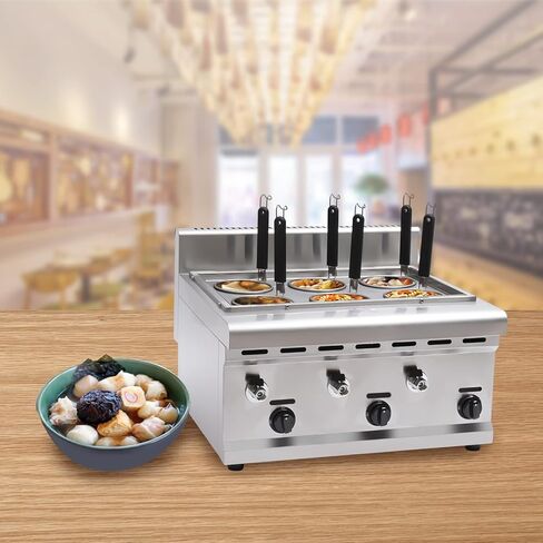 Commercial 6-Hole Pasta Cooker Machine, Gas-Powered Stainless Steel Noodle Maker with Drain Valves & Filters, 1L/Hole Capacity for Restaurant Food Stall Noodles Dumplings in Kuwait