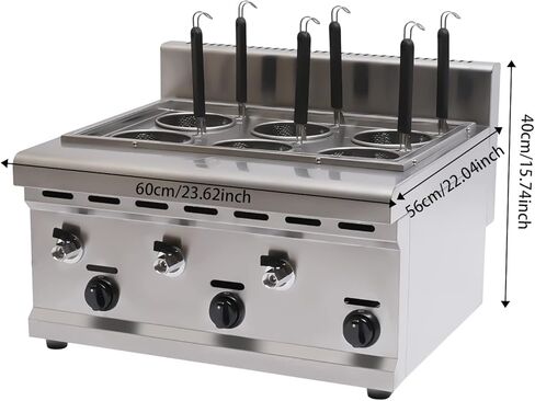 Commercial 6-Hole Pasta Cooker Machine, Gas-Powered Stainless Steel Noodle Maker with Drain Valves & Filters, 1L/Hole Capacity for Restaurant Food Stall Noodles Dumplings in Kuwait