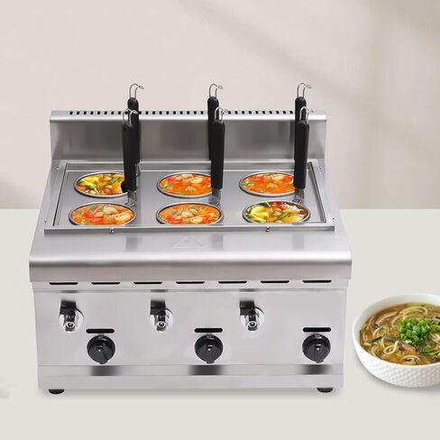 Commercial 6-Hole Pasta Cooker Machine, Gas-Powered Stainless Steel Noodle Maker with Drain Valves & Filters, 1L/Hole Capacity for Restaurant Food Stall Noodles Dumplings in Kuwait