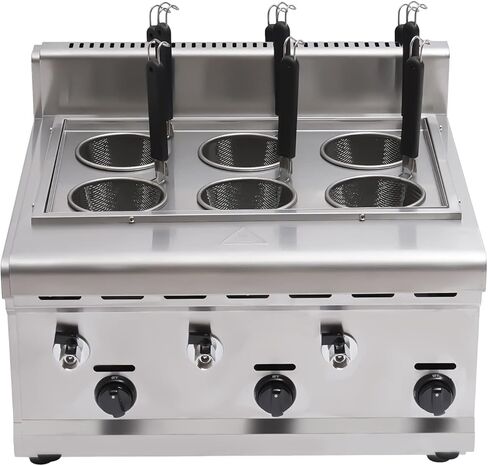 Commercial 6-Hole Pasta Cooker Machine, Gas-Powered Stainless Steel Noodle Maker with Drain Valves & Filters, 1L/Hole Capacity for Restaurant Food Stall Noodles Dumplings in Kuwait