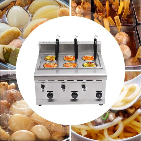 Commercial 6-Hole Pasta Cooker Machine, Gas-Powered Stainless Steel Noodle Maker with Drain Valves & Filters, 1L/Hole Capacity for Restaurant Food Stall Noodles Dumplings in Kuwait