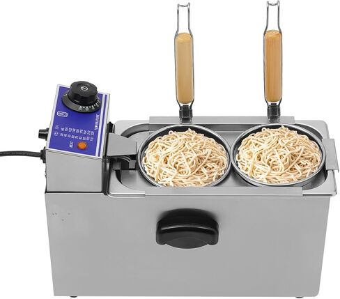 Commercial Electric Pasta Cooker Machine, Dual-Basket Noodle Cooker 1.2KW, 86-230°F Adjustable, Stainless Steel Countertop Design, for Restaurants Cafes Food Trucks in Kuwait