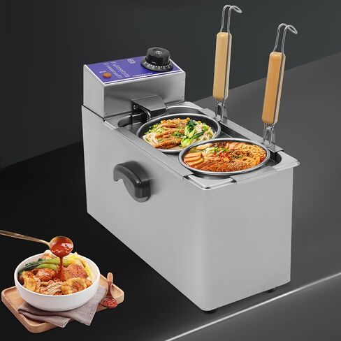 Commercial Electric Pasta Cooker Machine, Dual-Basket Noodle Cooker 1.2KW, 86-230°F Adjustable, Stainless Steel Countertop Design, for Restaurants Cafes Food Trucks in Kuwait