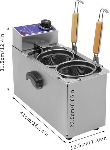 Commercial Electric Pasta Cooker Machine, Dual-Basket Noodle Cooker 1.2KW, 86-230°F Adjustable, Stainless Steel Countertop Design, for Restaurants Cafes Food Trucks in Kuwait