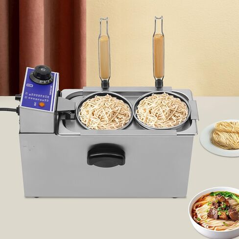 Commercial Electric Pasta Cooker Machine, Dual-Basket Noodle Cooker 1.2KW, 86-230°F Adjustable, Stainless Steel Countertop Design, for Restaurants Cafes Food Trucks in Kuwait