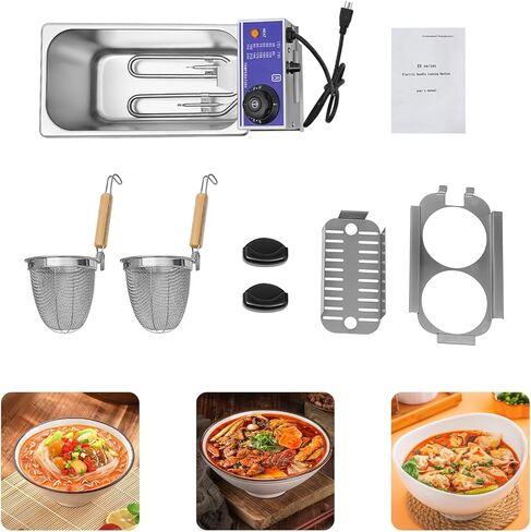 Commercial Electric Pasta Cooker Machine, Dual-Basket Noodle Cooker 1.2KW, 86-230°F Adjustable, Stainless Steel Countertop Design, for Restaurants Cafes Food Trucks in Kuwait