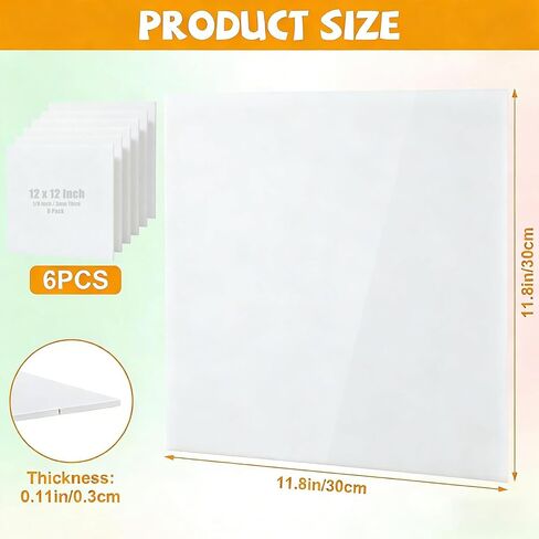 JMIATRY 6 عبوات من ورق الأكريليك الأبيض بسمك 1/8 بوصة - 3 مم 12 × 12 بوصة من ورق شبكي 32% صفائح أكريليك بيضاء شفافة غير لامعة لوحة مربعة للعلامات والإضاءة والحرف اليدوية اليدوية in Saudi Arabia