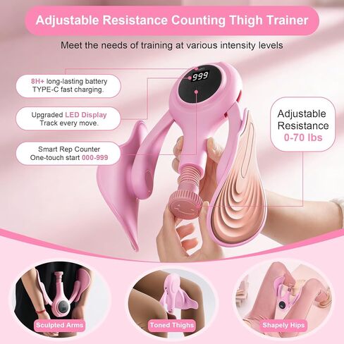 Thigh Trainer for Women, 0-70LB Adjustable Resistance Inner Thigh Exerciser with LED Display, Pelvic Floor Muscle Repair Devices with Resistance Band, Kegel Workout Equipment for Shaping at Home in Saudi Arabia
