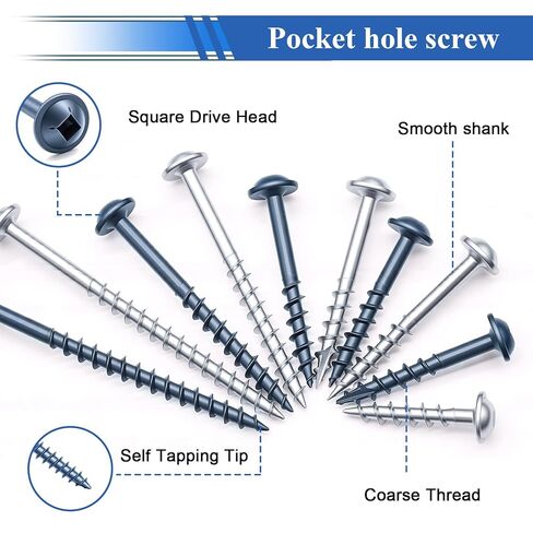 smseace 840Pcs Pocket Hole Screws Assortment Kit #8 x 1, 1-1/4", 1-1/2", 2", 2-1/2" Blue Coated and Zinc Coated Square Drive Pocket Screws with 150mm Drive Bit Wood Screw Set in Saudi Arabia
