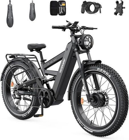 TESWAY X9 Dual Motor Ebike, 26" Fat Tire Full Suspension AWD Electric Bike for Adults, 4000W 40MPH 240NM, 48V 30Ah 120 Miles Long Rang in Saudi Arabia