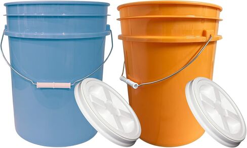 دلو هاوس ناتشورالز بسعة 5 جالون من الدرجة الغذائية، خالٍ من البيسفينول A، مصنوع في الولايات المتحدة الأمريكية، مع غطاء برغي مزدوج محكم الغلق (عبوة من 2)، أزرق فاتح وبرتقالي in Kuwait