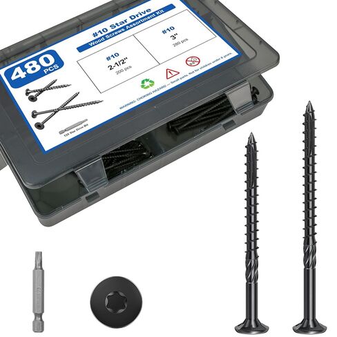 240Pcs Deck Screws, #8 Wood Screws Assortment Kit, 5Sizes Assorted Screw Set, Rust Resistant Torx Screws with Flat Head, Black Screw Kit for Woodworking Projects, Star Bit Included in Saudi Arabia