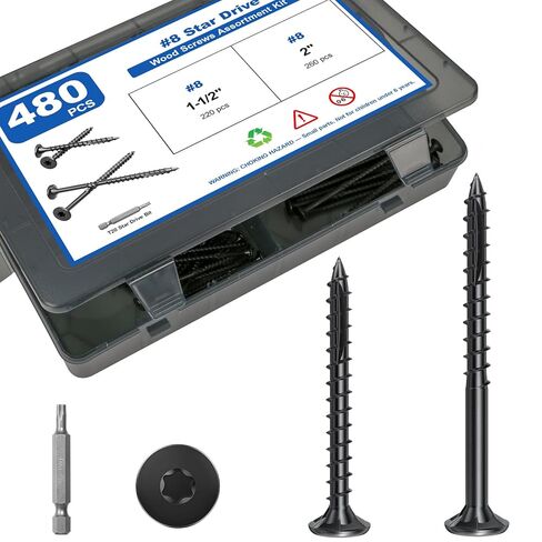 240Pcs Deck Screws, #8 Wood Screws Assortment Kit, 5Sizes Assorted Screw Set, Rust Resistant Torx Screws with Flat Head, Black Screw Kit for Woodworking Projects, Star Bit Included in Saudi Arabia