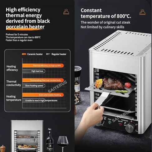 Electric Steak Broiler, Indoor Commercial Steak Grill Automatic Steak Broiler, Time Temperature Adjustable, 1472°f Stainless Steel Steak Cooker, Electric Grill for Beef Chicken Vegetables,B in Saudi Arabia