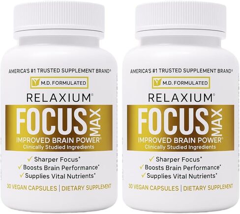 Relaxium FocusMax، مكمل صحة الدماغ والتركيز، دعم الوضوح العقلي، تركيز مثبت، تركيز، ذاكرة، ومعزز للذهن، مصنعة في الولايات المتحدة الأمريكية، 30 كبسولة نباتية in Kuwait