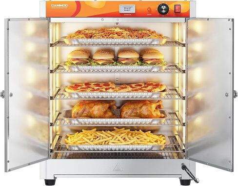CAMMOO 133Qt 5-Tier 900W Electric Food Warmer with LED Light and 304 Blued Stainless Steel Heating Element, Commercial-Graded All Stainless Steel, Adjustable Shelf, Countertop Heated Holding Cabinet in Kuwait