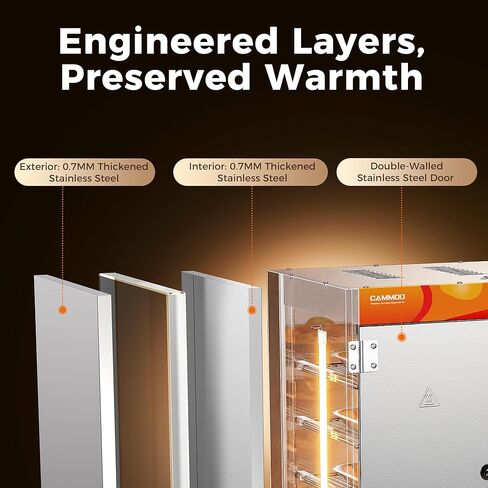 CAMMOO 133Qt 5-Tier 900W Electric Food Warmer with LED Light and 304 Blued Stainless Steel Heating Element, Commercial-Graded All Stainless Steel, Adjustable Shelf, Countertop Heated Holding Cabinet in Kuwait