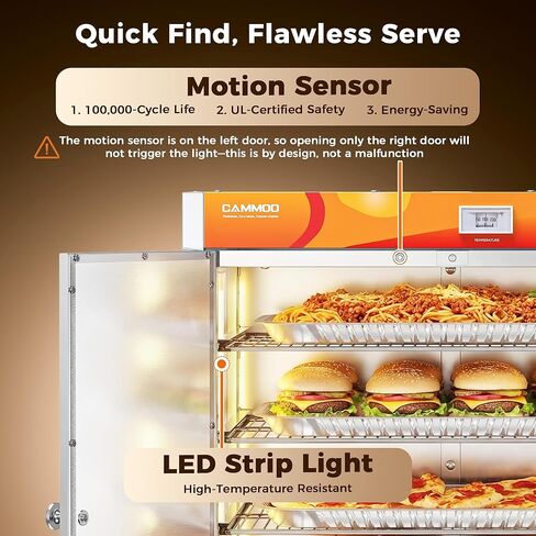 CAMMOO 133Qt 5-Tier 900W Electric Food Warmer with LED Light and 304 Blued Stainless Steel Heating Element, Commercial-Graded All Stainless Steel, Adjustable Shelf, Countertop Heated Holding Cabinet in Kuwait