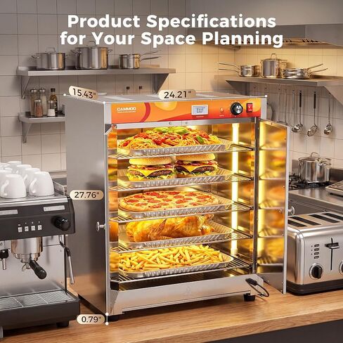 CAMMOO 133Qt 5-Tier 900W Electric Food Warmer with LED Light and 304 Blued Stainless Steel Heating Element, Commercial-Graded All Stainless Steel, Adjustable Shelf, Countertop Heated Holding Cabinet in Kuwait