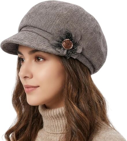 Women Newsboy Cap, Retro Cotton Cabbie Beret Hat with Flower Buckle Adjustable Octagonal Cap for Ladies Girls in Kuwait