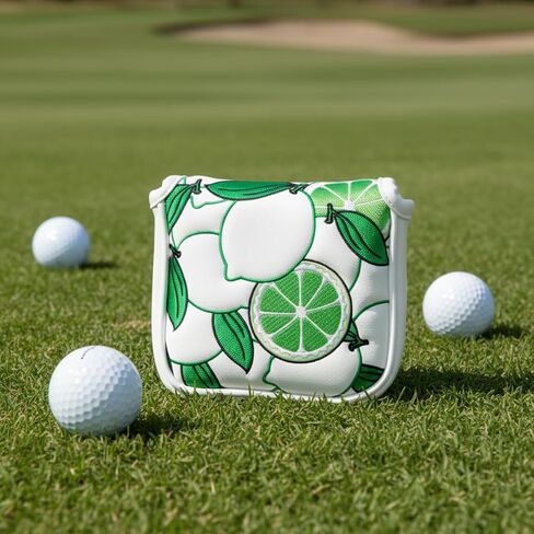 Putter Cover Magnetic Square Mallet Putter Head Cover, Lemon Style Golf Gifts for Women Men Golfer, PU Leather Golf Club Protective Case in Saudi Arabia