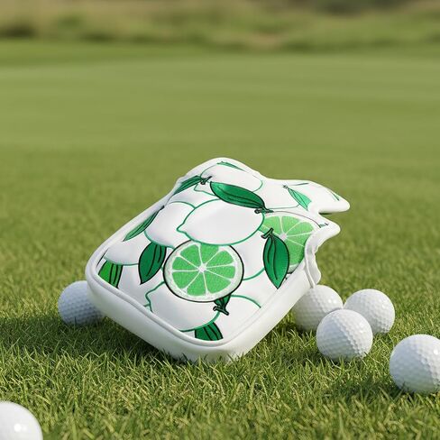 Putter Cover Magnetic Square Mallet Putter Head Cover, Lemon Style Golf Gifts for Women Men Golfer, PU Leather Golf Club Protective Case in Saudi Arabia