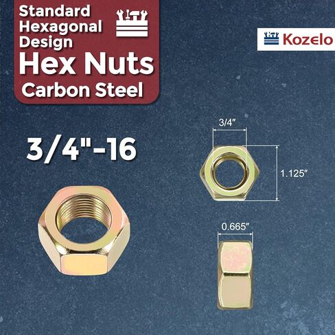 5pcs Hex Nuts - [3/4"-16] Carbon Steel Grade 8 Hardware Nuts for Mechanical Repair & Assembly, Standard Inch Fine Thread Nut, Yellow, ASME/ANSI B 18.2.2 in Kuwait