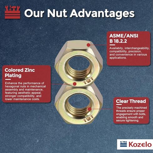 5pcs Hex Nuts - [3/4"-16] Carbon Steel Grade 8 Hardware Nuts for Mechanical Repair & Assembly, Standard Inch Fine Thread Nut, Yellow, ASME/ANSI B 18.2.2 in Kuwait