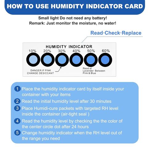50 Pack Humidity Indicator Cards, 6 Spot 10-60% Blue to Pink, Humidity Strips, Reusable Packs Accurate Monitoring for Jars, Curing Bags, Storage and Long Preservation in Saudi Arabia