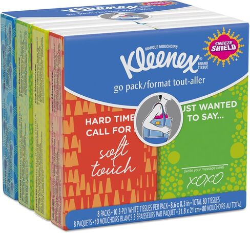 Kleenex 46651 On The Go Packs Facial Tissues, 3-Ply, White, 10 Sheets/Pouch, 8 Pouches/Pack in Saudi Arabia