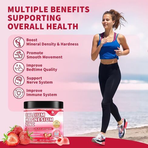 120 قيراط من الكالسيوم 1200 ملغ مع فيتامين D3 K2 علكات للبالغين، مكملات سيترات الكالسيوم علكة للنساء والرجال - علكات الكالسيوم مع المغنيسيوم والزنك، B6، B12 - مكملات الكالسيوم ذات الامتصاص الإضافي in Kuwait