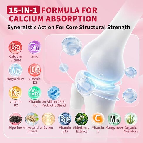 120 قيراط من الكالسيوم 1200 ملغ مع فيتامين D3 K2 علكات للبالغين، مكملات سيترات الكالسيوم علكة للنساء والرجال - علكات الكالسيوم مع المغنيسيوم والزنك، B6، B12 - مكملات الكالسيوم ذات الامتصاص الإضافي in Kuwait