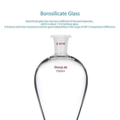 stonylab Separatory Funnel and Lab Stand Set Bundle, Conical Separatory Funnel with 24/40 Joints and PTFE Stopcock - 1L and Laboratory Stand Support Metalware Steel Support Stand in Saudi Arabia