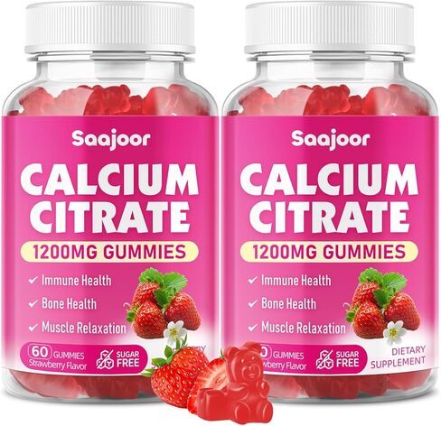 Calcium Citrate Gummies 1200 mg - High Absorption Calcium for Strong Bones, Muscles & Immune Support - Vegan, Non-GMO, Natural Strawberry Flavor, 60 Count in Kuwait